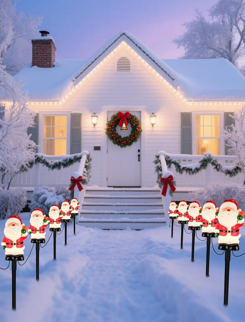 Adirxon 5-Pack Commercial-Grade Christmas Pathway Stakes - 15.98" Tall Santa Holding Bell Stake Lights with Heavy-Duty C7 LEDs, Waterproof for Pro-Level Yard Decor - Image 4